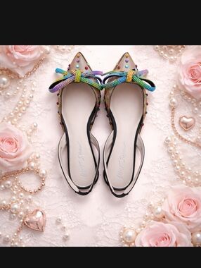 Betsey Johnson PVC Flats With Bows Size 8